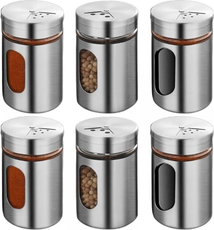 Thumbnail - 6er-Set Gewürzgläser à 80 ml: Perforierte Gewürzgläser mit Edelstahl-Schwenkdeckel, Salzdose, Gewürzbox, Gewürzglas für ...
