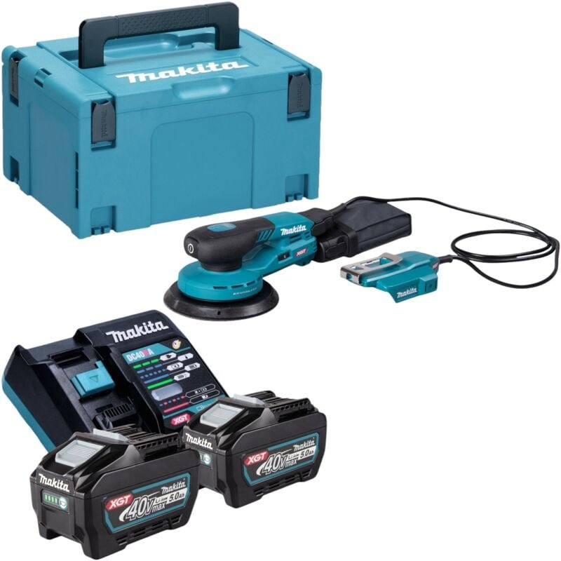 Makita BO 004 CGT201 Akku Exzenterschleifer 40 V max. 150 mm 3,0 mm Hub Brushless + 2x Akku 5,0 Ah + Ladegerät + Makpac