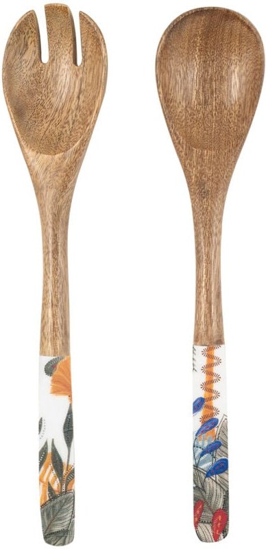 Signes Grimalt - Löffel und Gabel Leaves 2U Braun – Holzbesteckset für die Küche – Tropisches Design