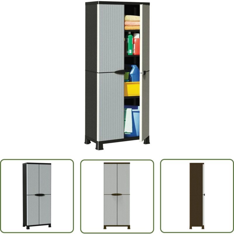 Kunststoffschrank 68x39x171,5 cm Rattan-Design - Aufbewahrungsbox - Garderobe - Regal - Kunststoffeinrichtung - Wohnzimm...