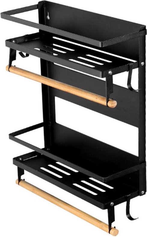 Trade Shop - MENSOLE PIEGHEVOLI MAGNETICHE DA CUCINA CON GANCI SUPPORTO PORTAROTOLO IN METALLO LEGNO -