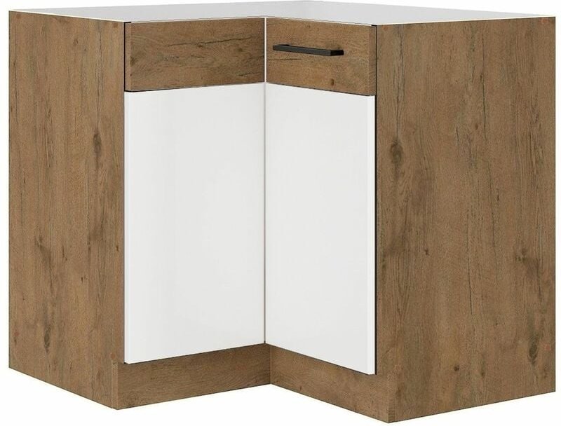 Küchen Preisbombe - Vigo Eckunterschrank 90x90 Eiche Lancelot Weiß Hochglanz Küchenzeile Einbauküche