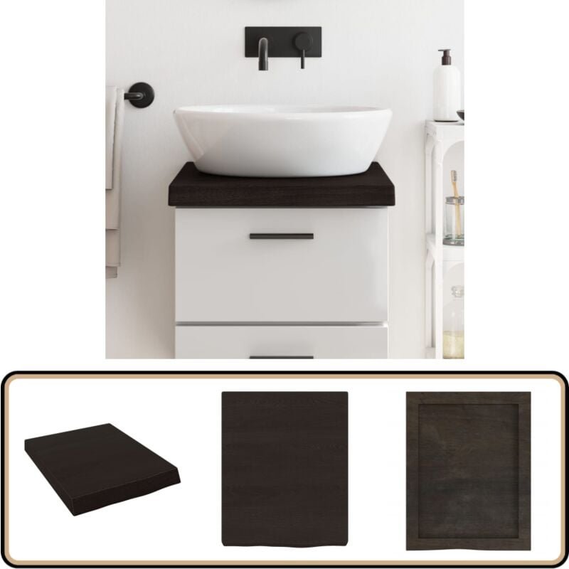 Waschtischplatte Dunkelbraun 40x50x(2-6)cm Massivholz Behandelt - Waschtischplatte - Eichenholz Platte - Holz Arbeitsflä...