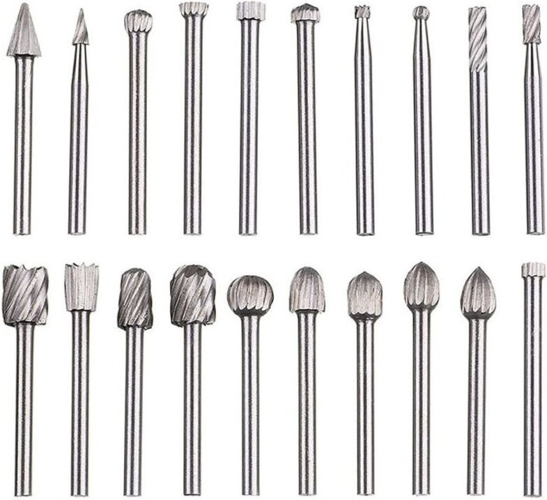 20-teiliges Rotationsfeilen-Set, Hartmetall-Feilen-Set, HSS-Rotationsfeilenköpfe, Rotationswerkzeug, 1/8 Zoll (3 mm) Sch...