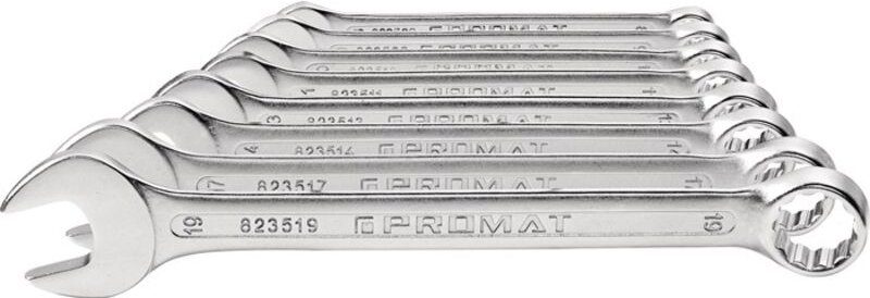 Promat - Ringmaulschlüsselsatz 12-teilig Schlüsselweite 6-22 mm Form a CV-Stahl