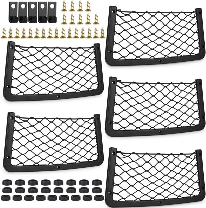 5-teiliges Auto-Aufbewahrungsnetz, 5 Haken, 25 Schrauben und 25 Kunststoffkappen, Kofferraum-Aufbewahrungsnetz 36 x 18 c...