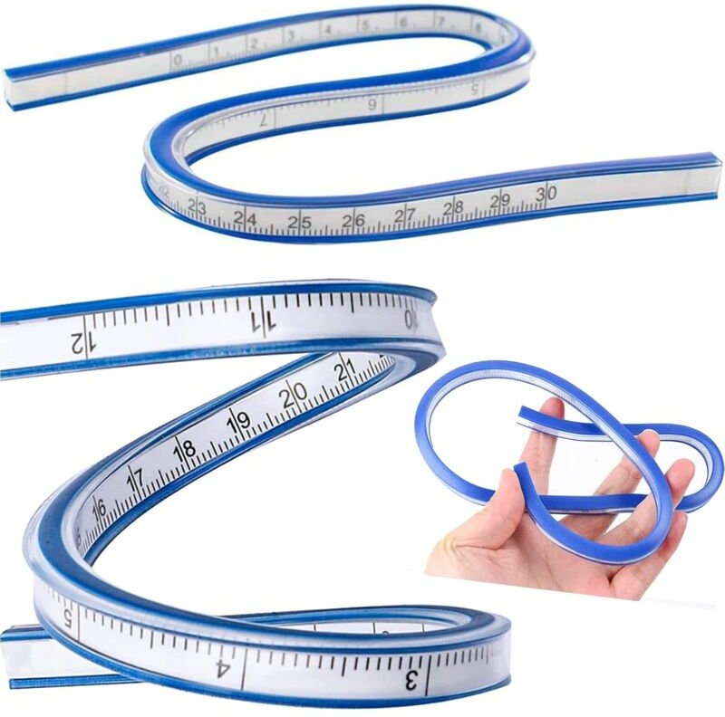 Flexibles gebogenes Lineal, weiches Kunststofflineal, gebogenes Lineal, Schlangenlineal (2 Stück)