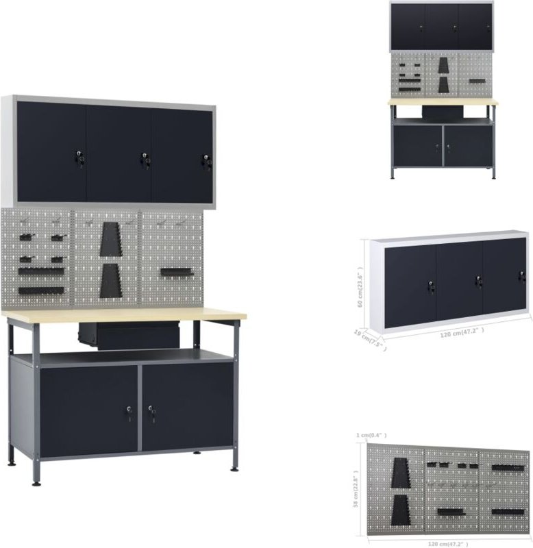 Vidaxl - Werkbänke - Living Werkbank mit 3 Werkzeugwänden und 1 Wandschrank - Schwarz
