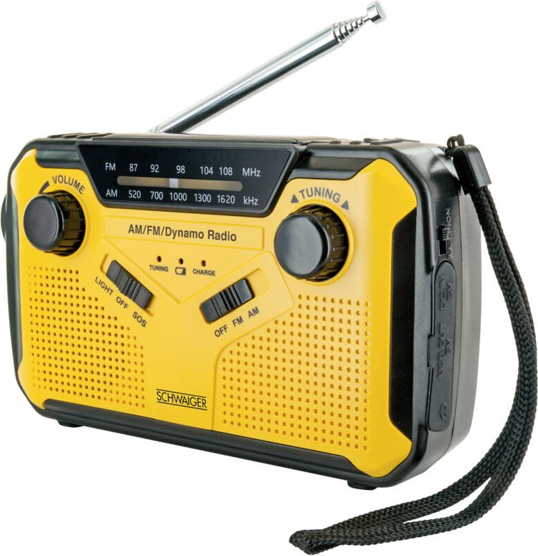 RADK0001 Outdoorradio ukw, am, fm Handkurbel, Solarpanel, spritzwassergeschützt, stoßfest, Taschenlampe, Gelb/Schwarz - ...