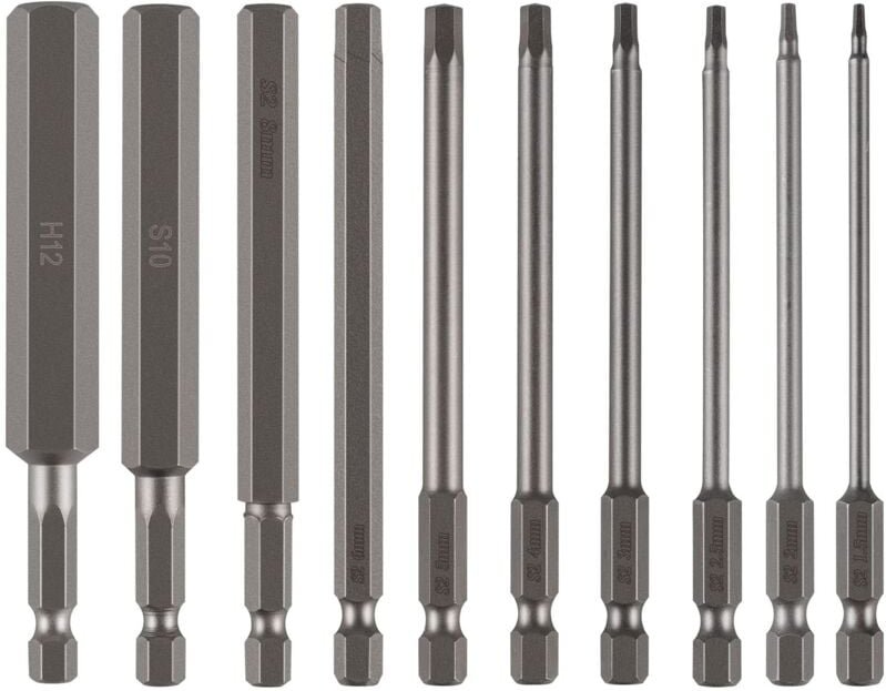 10 Stück 100 mm breite Innensechskant-Bits, 1,5–12 mm, S2-Stahl, Sechskant-Schraubendreher-Bits, 1/4 Bohrer