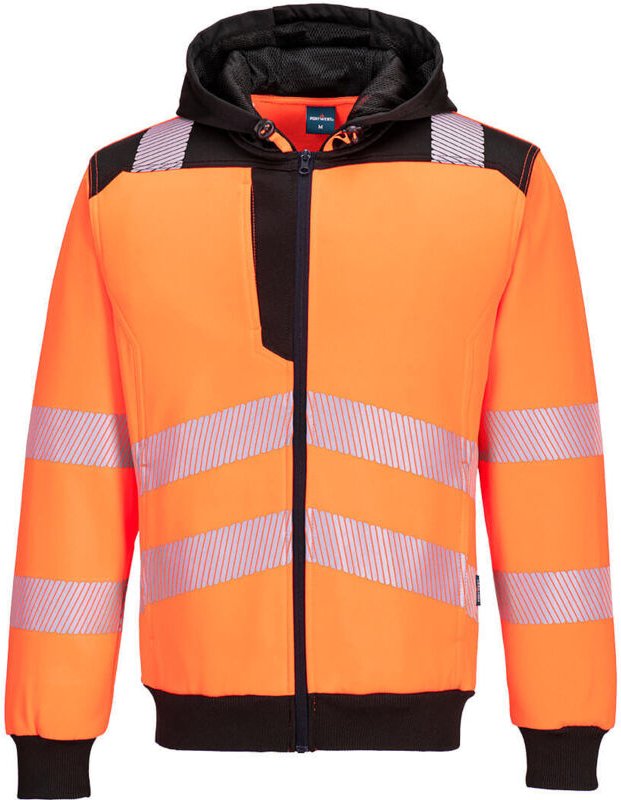 Thumbnail - Hoodie mit Reißverschluss Hochsichtbarkeit PW3 Orange/Schwarz 3XL