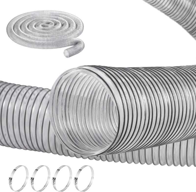 Staubsammelschlauch, 4 Zoll x 50 Fuß, verbesserte PVC-Haltbarkeit, durchstoßfest, transparenter flexibler Schlauch mit K...