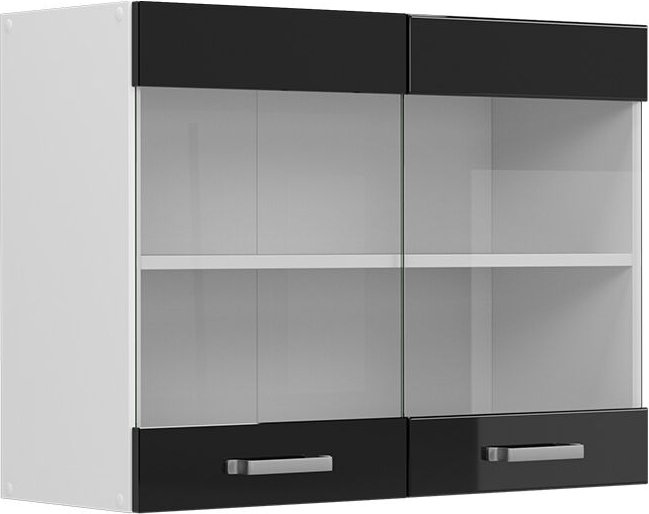 Vicco - Küchenglasschrank R-Line, Schwarz Hochglanz, 80 cm