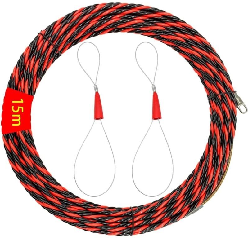 15 m Elektrikernadel mit 2 Führungsquellen, flexible Spiralpass-Drahtziehnadel für Kommunikationskabel, Wandleitung