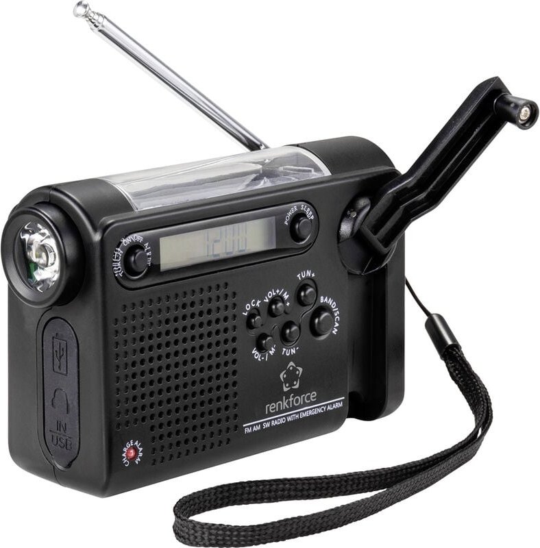 RF-CR-200 Kofferradio ukw, mw, kw Notfallradio wiederaufladbar, Solarpanel, Handkurbel, w - Renkforce