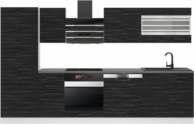 Küchenzeile Küchenblock Cindy - Küchenmöbel 300 cm Einbauküche Vollausstattung ohne Elektrogeräten mit Hängeschränke und...