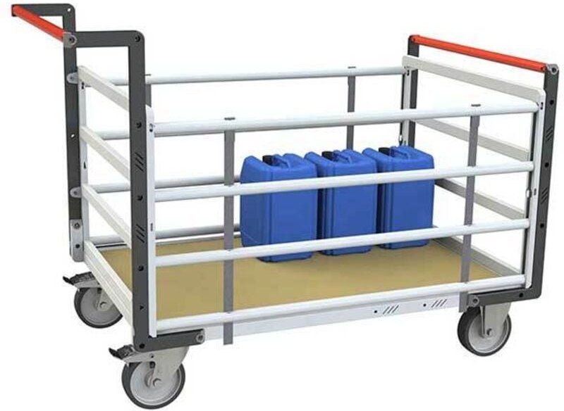 Modularer Transportwagen mit 2 Rückenlehnen und 2 verstellbaren Bordwänden - Platte 1075 x 710 mm - Tragfähigkeit 500 kg...
