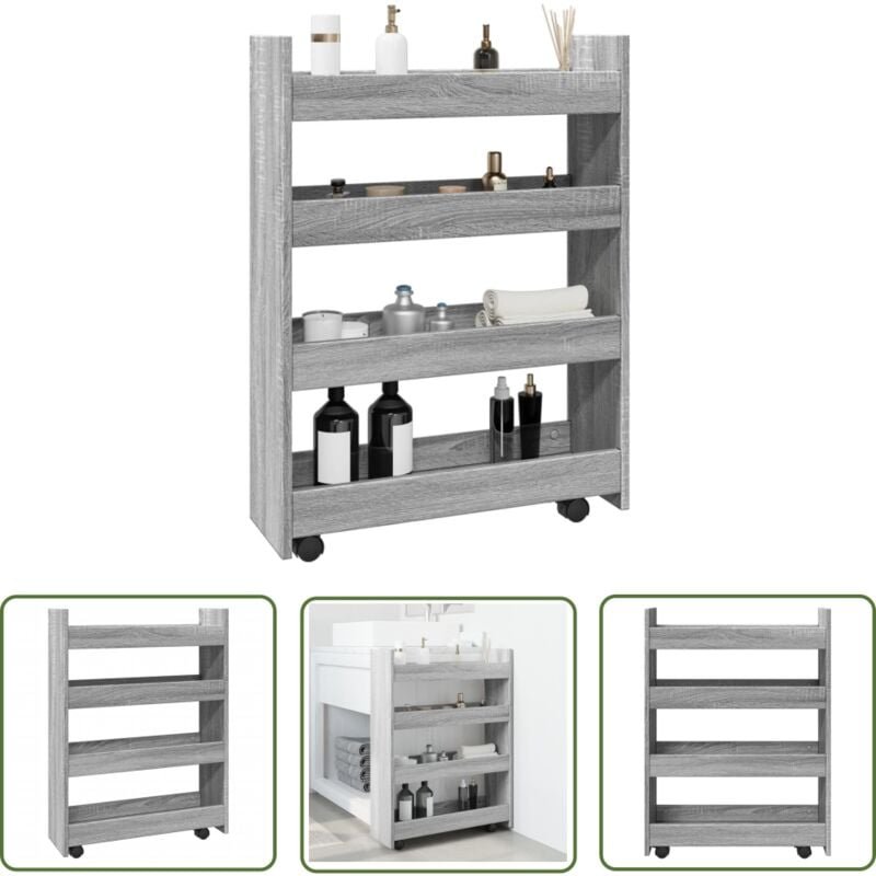 The Living Store - vidaXL Aufbewahrungswagen Schmal 4 Etagen Grau Sonoma Holzwerkstoff