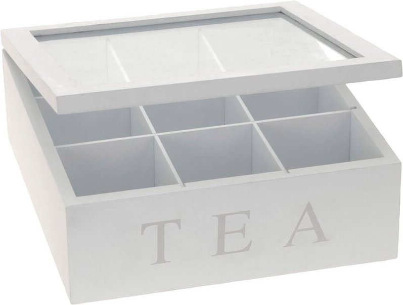 Spetebo - Holz Teekiste mit Deckel und 9 Fächern - 22 x 22 cm - Tee Aufbewahrungs Holzbox mit Sichtfenster