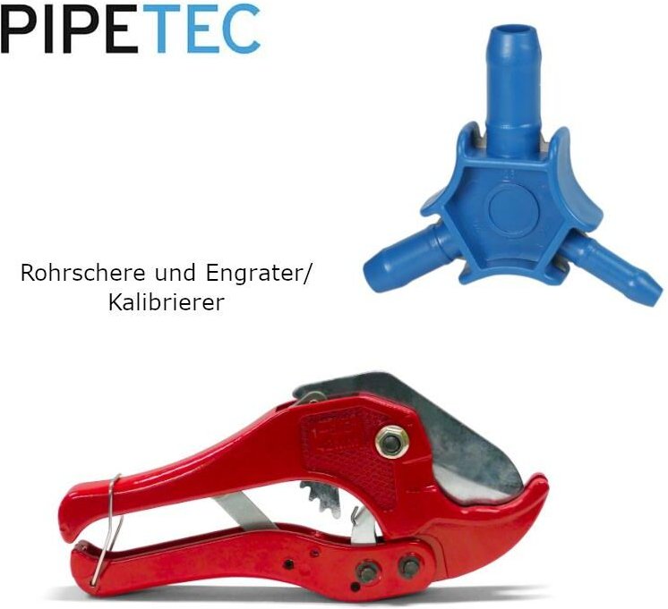 Set für Kunststoff- und Metallverbundrohre, Rohrschere und Kalibrierer für Rohre bis 24mm - Pipetec