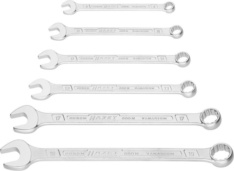 Hazet Ring-Maulschlüssel Satz 600N/6, Außen Doppel-Sechskant-Tractionsprofil, 8 - 19, Anzahl Werkzeuge: 6
