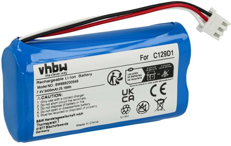 Vhbw - Akku Ersatz für Bang & Olufsen C129D1, 2INR19/66 für Lautsprecher Boxen Speaker (3400 mAh, 7,4 v, Li-Ion)