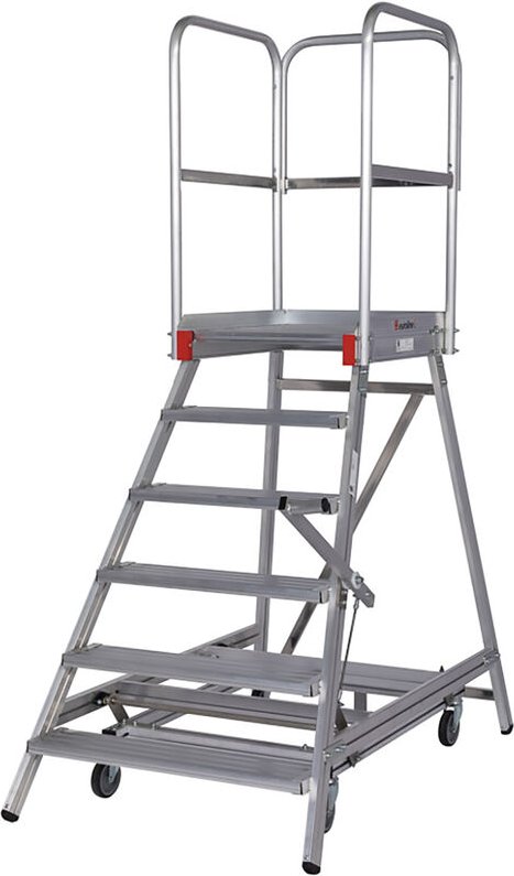 Euroline Premium 515 Mobile Podesttreppe einseitig mit Zentralfeststellung 6 Stufen