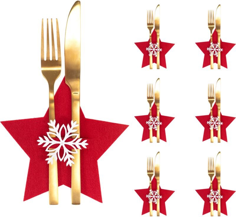 REA - Weihnachtliche Bestecktasche 6 Stk. Roter Stern dark red