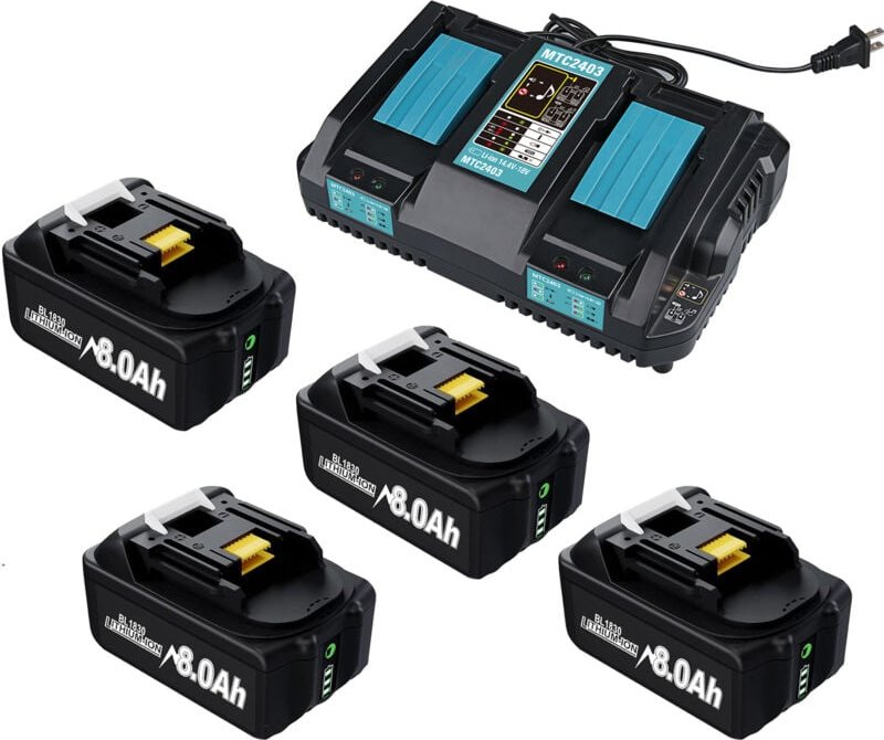 Pdstation - Für Makita 18 v 4 x 8 Ah Ersatzakku und Dual-Schnellladegerät, kompatibel mit 18 v BL1815 BL1830 BL1840 BL18...