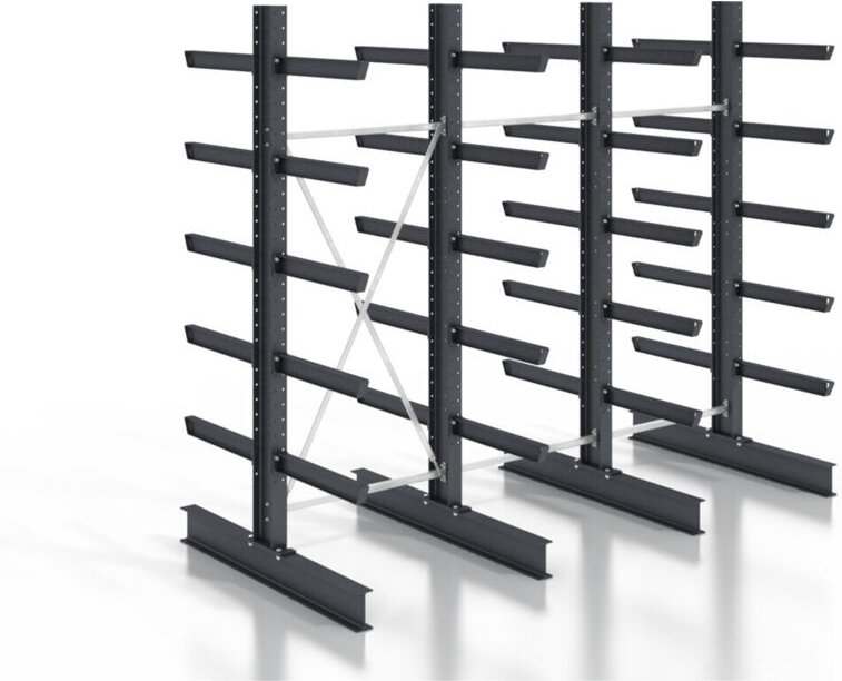 Kragarmregal schraubbar doppelseitig 3 Felder mit 5 Ebenen 3840x2550x800mm - Stier