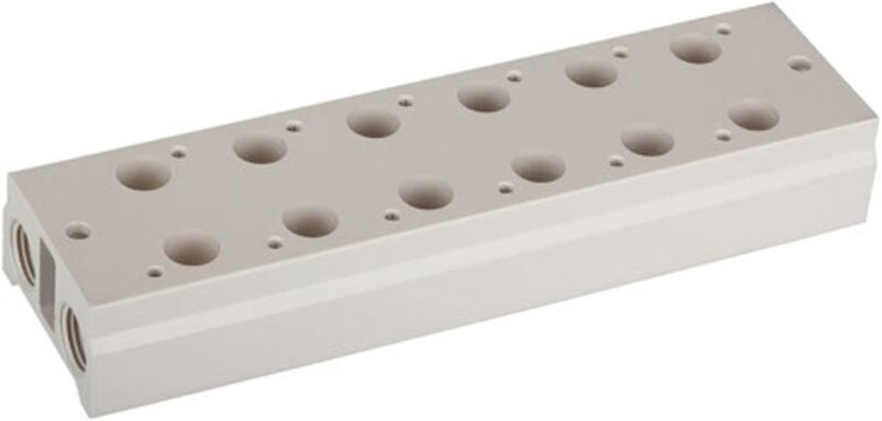 Mehrfach-Grundplatte, 3/2-Wegeventile, 7 Positionen, g 1/4, g 3/8 - Riegler