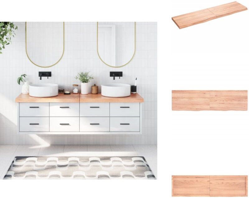 Waschtischplatte Hellbraun 180x50x(2-6) cm Massivholz Behandelt - Eichenholz Platte - Holz Waschttischplatte - Waschbeck...