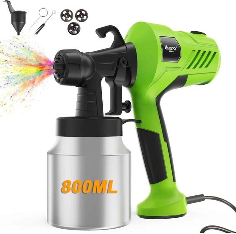 Vaporisateur de peinture Huepar - Pistolet de pulvérisation électrique de 400W avec récipient en métal détachable de 800...