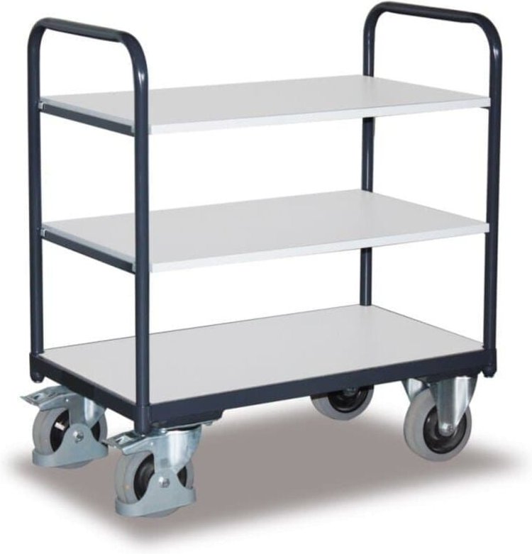 VARIOfit ESD Etagenwagen, niedrig mit 3 Ladeflächen 1200x800mm