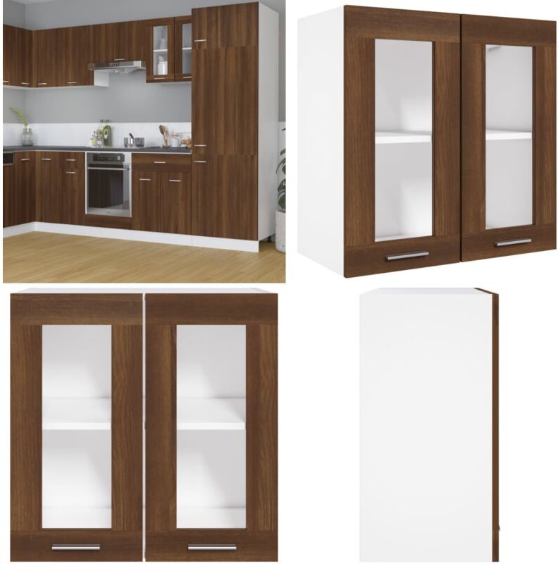 Hängeschrank Glas Braun Eiche-Optik 60x31x60 cm Holzwerkstoff - Küchenregal - Aufbewahrungsschrank - Hängeschrank - Glas...