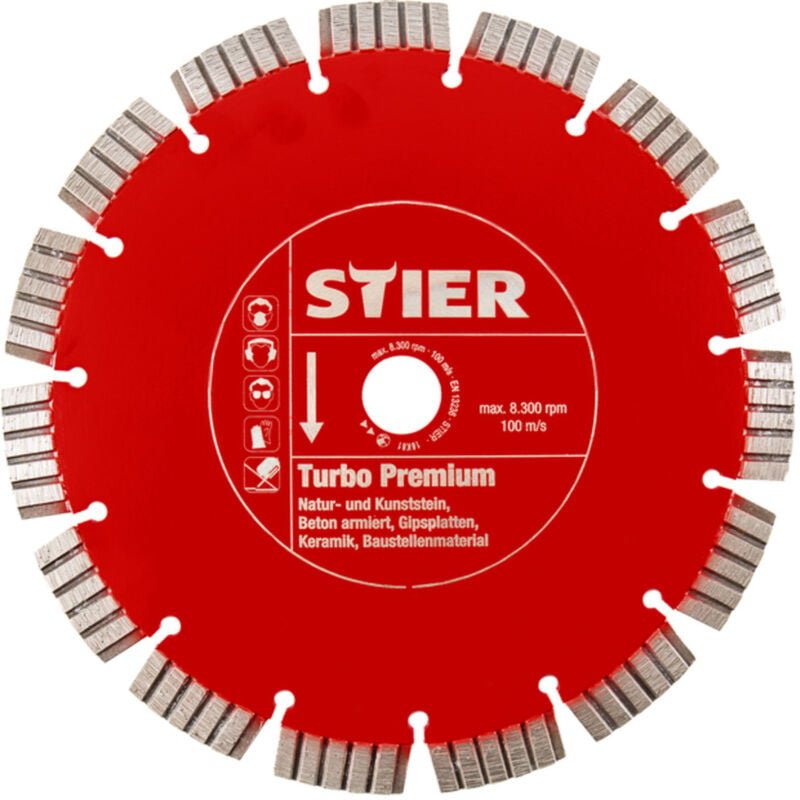 STIER Diamanttrennscheibe, Durchmesser 350mm, Bohrung 20-25,4mm, optimal für Ziegel & Natur-Kunststein, turbo Premium Tr...
