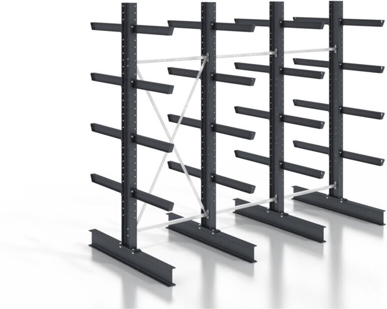 Kragarmregal schraubbar doppelseitig 3 Felder mit 4 Ebenen 3840x3550x800mm - Stier
