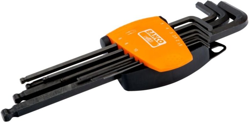 Bahco Winkelschraubendreher-Satz, Sechskant mit Kugelkopf, lange Ausführung, Kunststoffhalter mit Magnetisierer - 9-tlg.