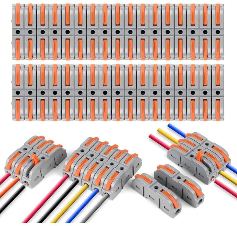Elektrischer Schnellverbinder mit Hebel, 34 Stück 1-adrige 2-Eingangs-Schnellanschlussklemmen, schneller elektrischer Kl...