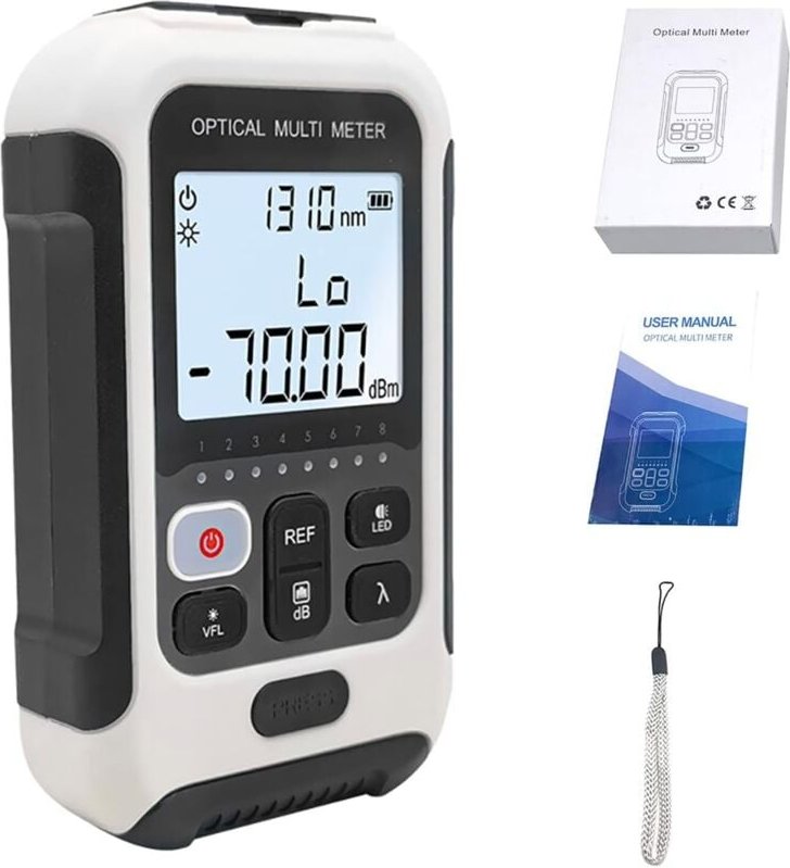 Glasfaser-Leistungsmessgerät, weißer Glasfasertester, hochpräziser multifunktionaler optischer Handtester, für die Nachr...