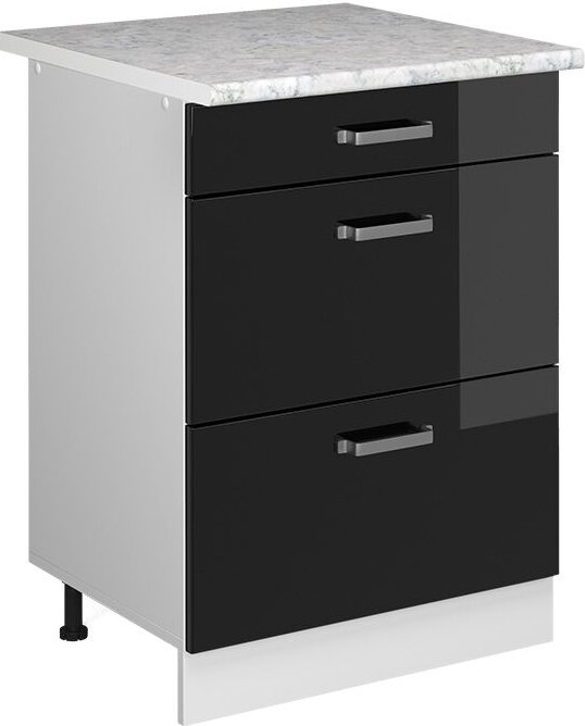 Vicco - Unterschrank R-Line, Schwarz Hochglanz, 60 cm mit Schubladen
