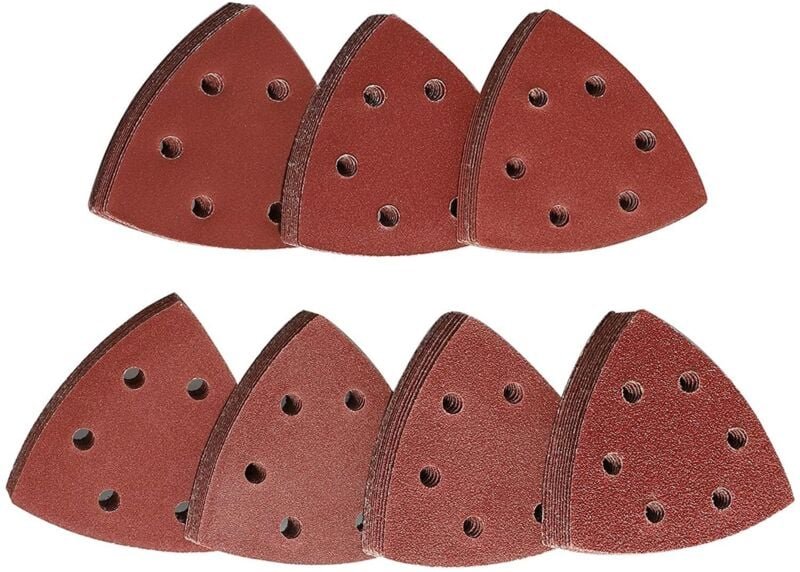 Schleifdreiecke 70 Stück Mixpack je 10 x Körnung 60/80/120/180/240/320/400, 93 x 93 x 93 mm für Deltaschleifer, Klett-Sc...
