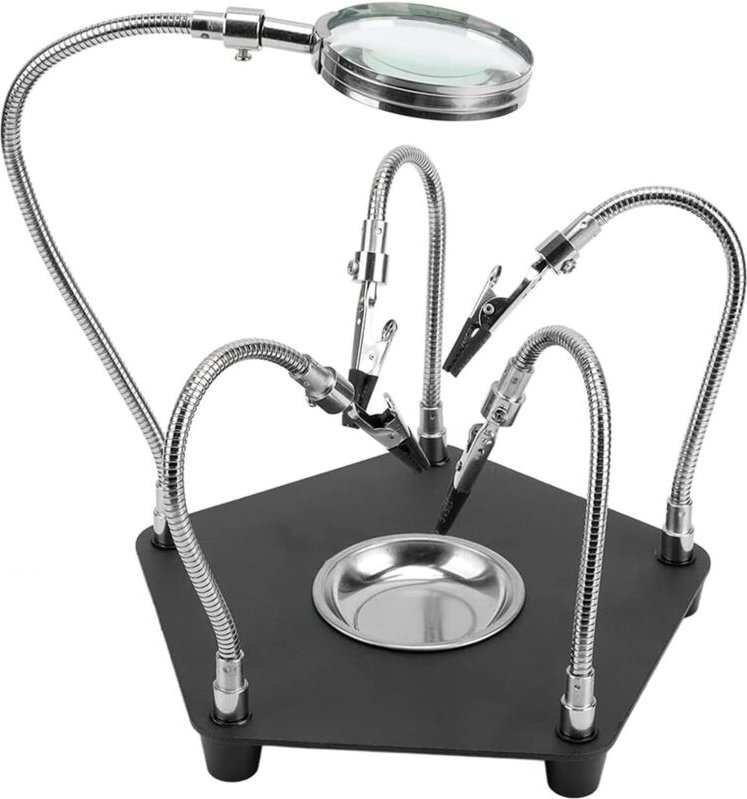 Helfende Hand mit 4 flexiblen Armen, 3-facher Lupe und Leiterplattenhalter zum Löten, Basteln, für elektronische Reparat...