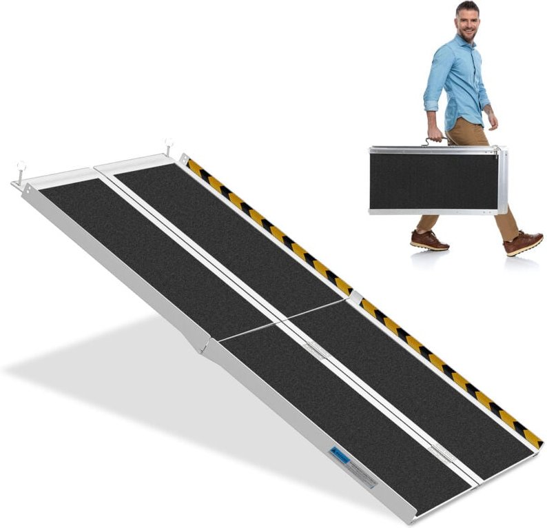 Thumbnail - Vingo - swanew Rollstuhlrampe Rollirampe Auffahrschiene Klappbar Auffahrrampe Alu rutschfeste Oberfläche 152cm bis 270kg