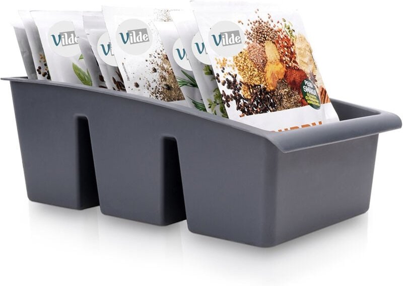 Küchen-Organizer-Behälter für Gewürzbeutel für Schubladen und Schränke, Grau