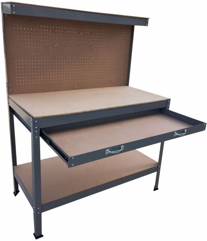 Metalltisch mit Regalen, Schublade und WERKA PRO-Panel