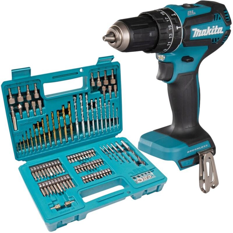 Dhp 485 z Akku Schlagbohrschrauber 18 v 50 Nm Brushless + 102 tlg. Bit Bohrer Set - ohne Akku, ohne Ladegerät - Makita