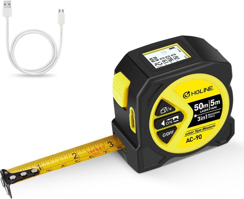 Onevan - 3 in1 50M Digitales Laser Entfernungsmessgerät Linienlaser Messgerät Maßband