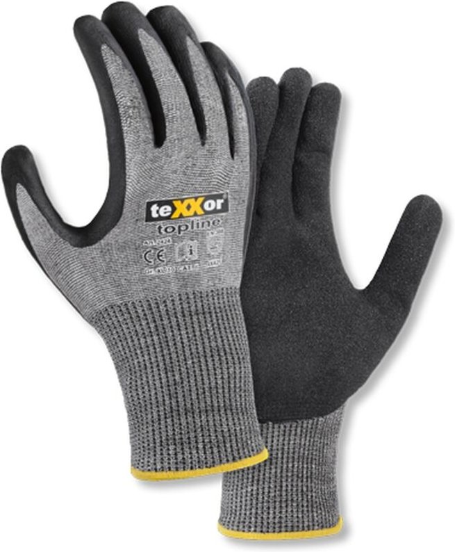 teXXor® Schnittschutz-Strickhandschuhe BESANDETE NITRILBESCHICHTUNG, Grau/Schwarz