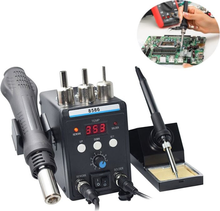 Sjlerst - Hot Air Rework Station, Digitalanzeige Lötkolbenstation für die Elektronische Reparatur (EU-Stecker 220V)